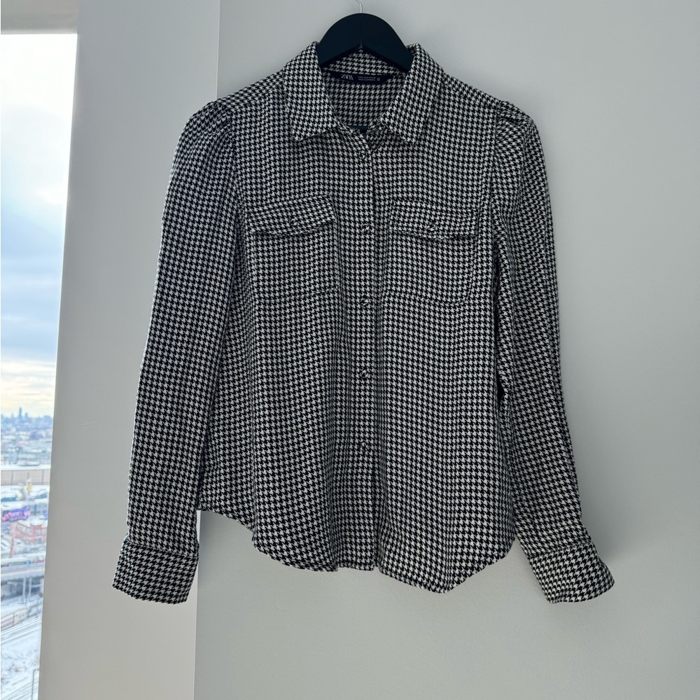Zara Houndstooth Button Down Blouse - image 4